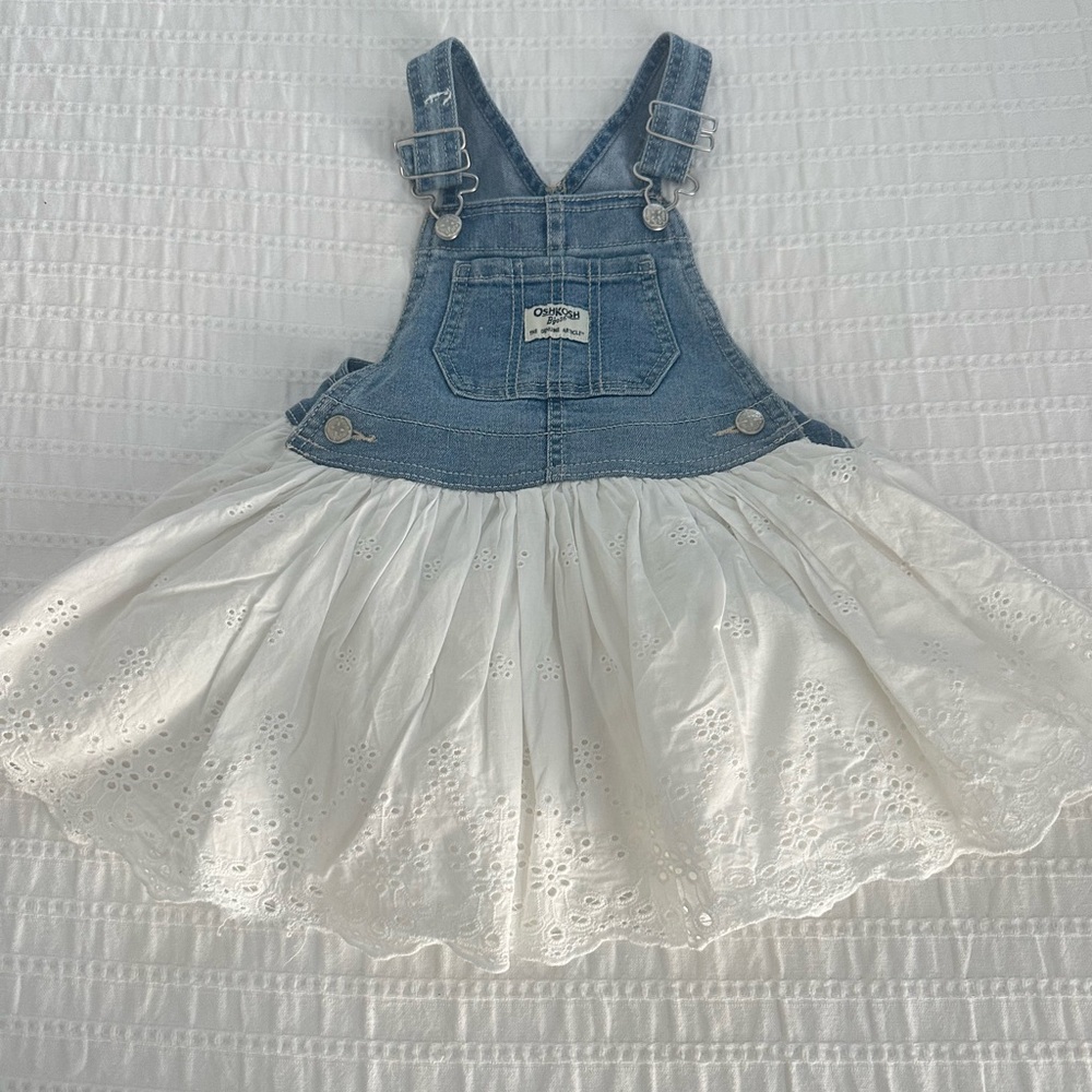 Oshkosh | Denim and White Eyelet Kids Overall Dress | Toddler Size 24 Months